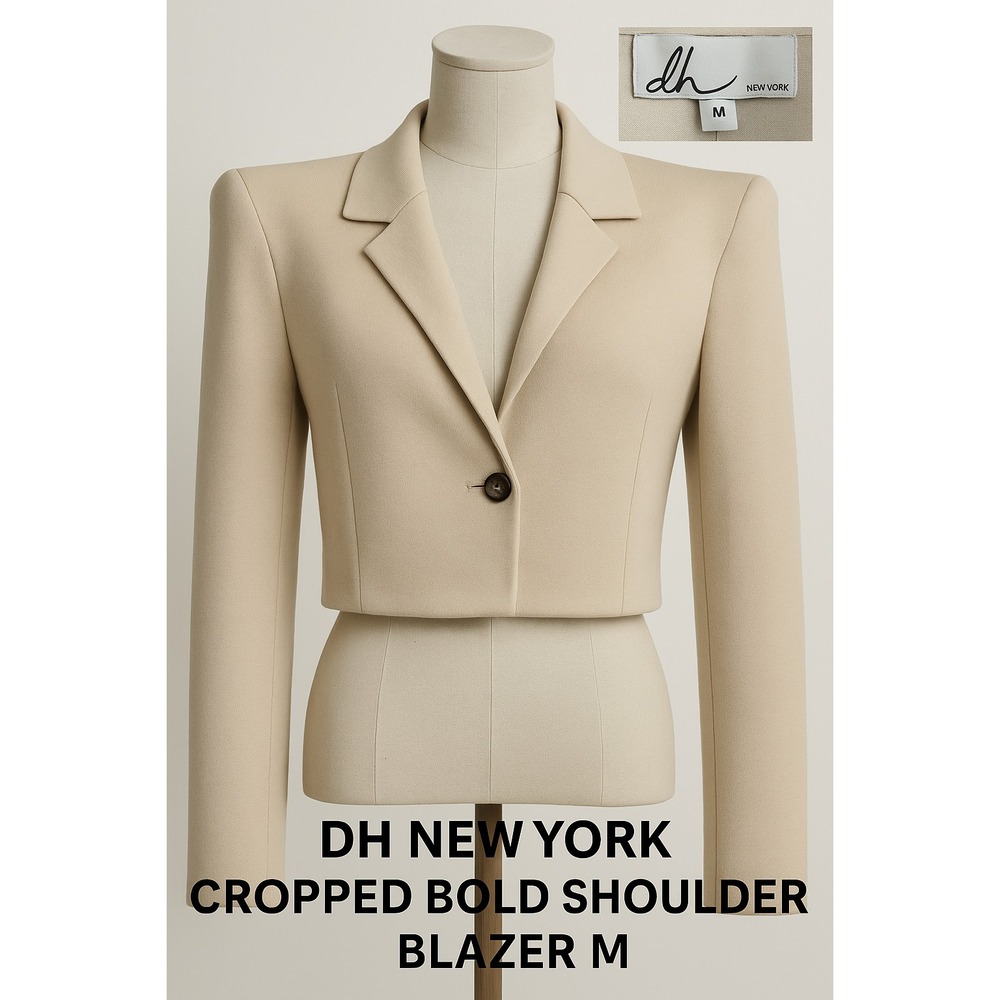 DH New York Woman's Cropped‎ Bold Shoulder Blazer Anthropologie Beige Size M